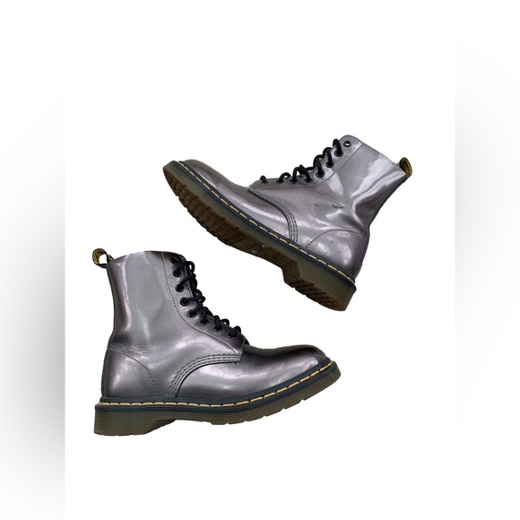 Dr. Martens Shoes - Dr. Martens Women’s Size 7, 1460 Pascal Chroma Metallic Leather Boots in Silver